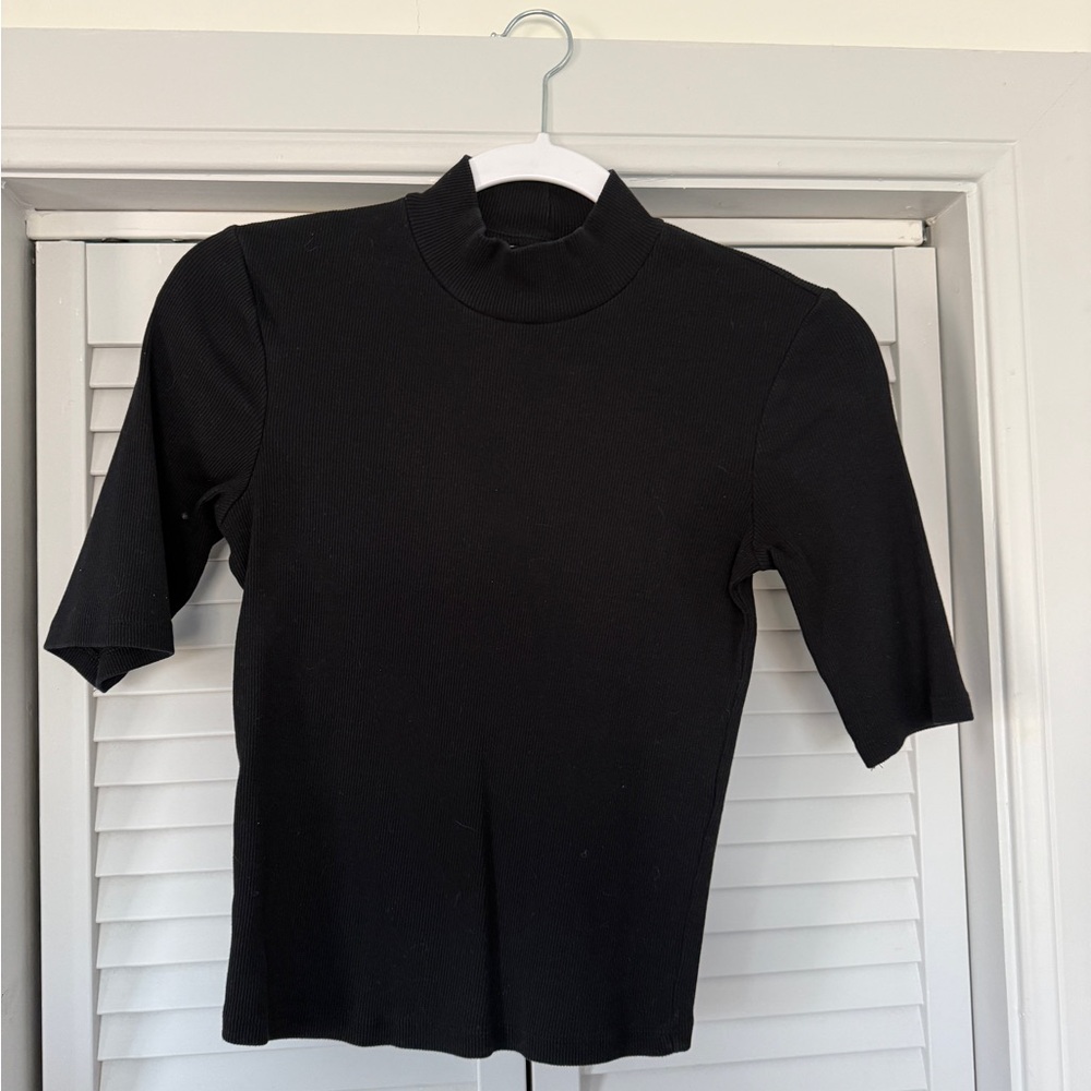 Zara Black Short Sleeve Mock Neck Top